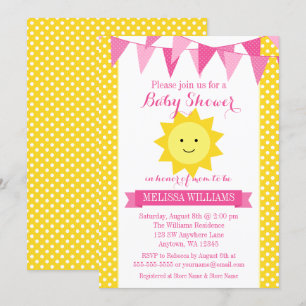 Little Sunshine Rosa Gult Bunting Baby Shower Inbjudningar