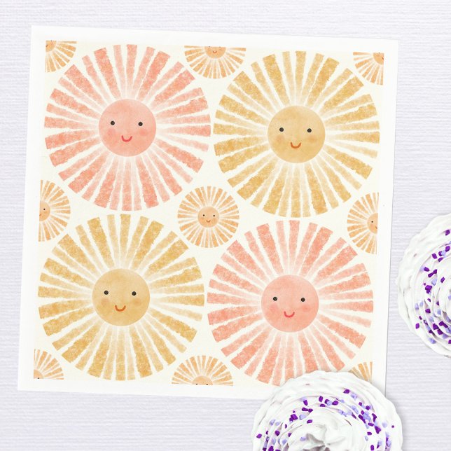 Little Sunshine Watercolor Baby Shower Pappersservett (Little ray of sunshine watercolor pattern baby shower party paper napkin)