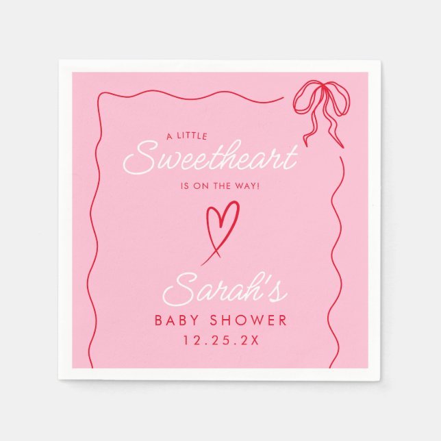 Little Sweatheart Valentines Rosa Red Baby Shower Pappersservett (Framsidan)