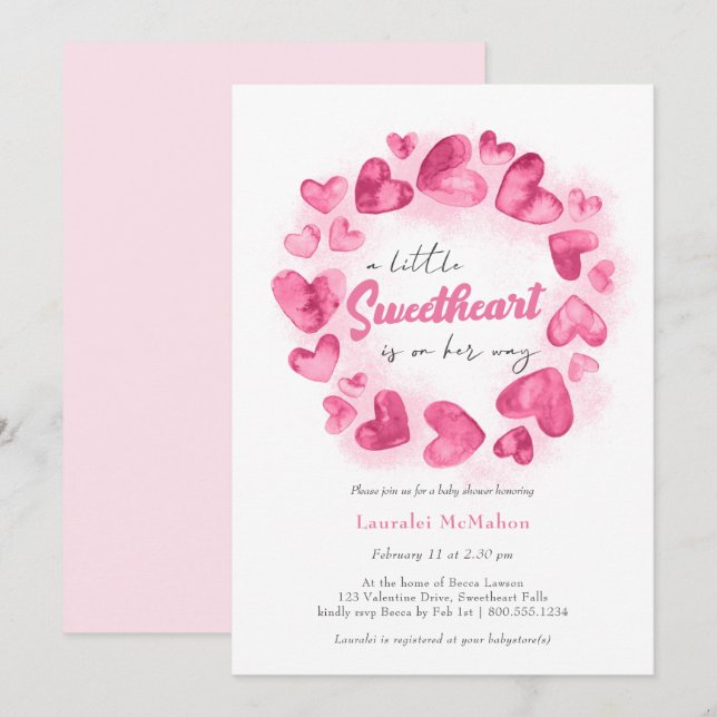Little SweBaby Rosa Valentines Girl Baby Shower Inbjudningar (Fram/baksida)