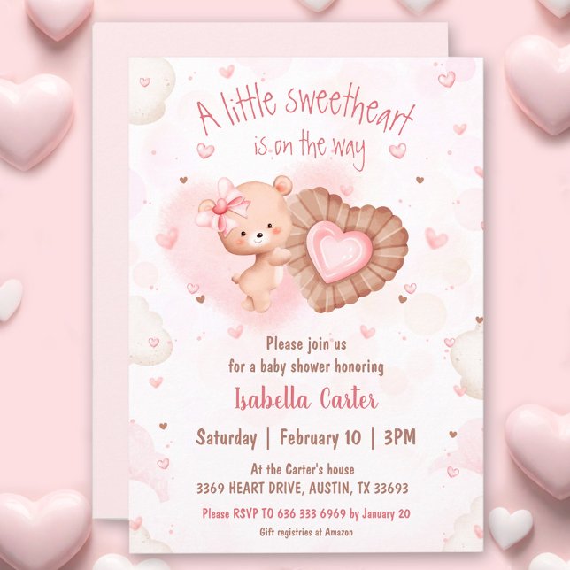 Little SweBaby Rosa Valentines Girl Baby Shower Inbjudningar (Little Sweetheart Pink Valentines Girl Baby Shower Invitation)