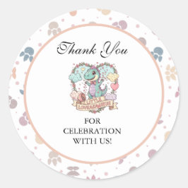 Little Sweet Dino Birthday Party Runt Klistermärke