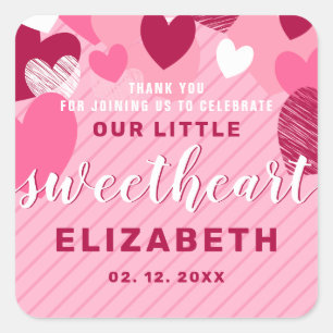 Little Sweet Heart Rosa Birthday Tack Anpassningsb Fyrkantigt Klistermärke