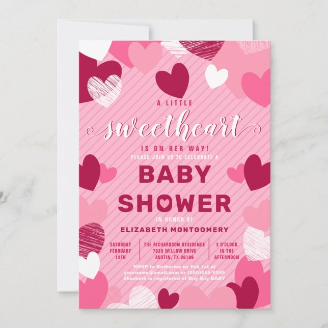 Little Sweet Heart Rosa Valentine Baby Shower Inbjudningar (Framsida)