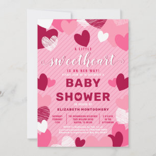Little Sweet Heart Rosa Valentine Baby Shower Inbjudningar