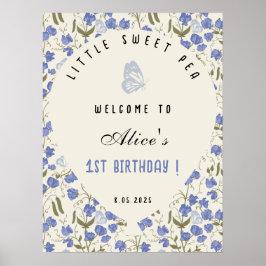 Little Sweet Pea Blue och Cream 1st Birthday Poster