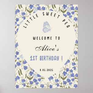 Little Sweet Pea Blue och Cream 1st Birthday Poster