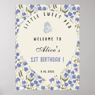 Little Sweet Pea Blue och Cream 1st Birthday Poster