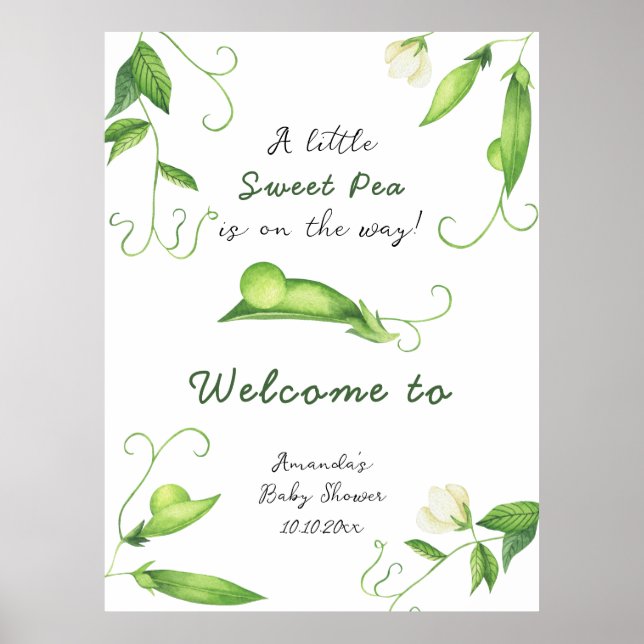Little Sweet Pea Welcome Baby Shower Poster (Framsidan)
