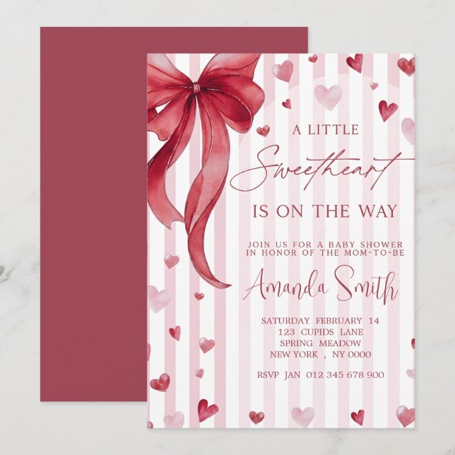 Little Sweetheart Baby Shower Bow Invitation Inbjudningar (Fram/baksida)