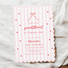 Little Sweetheart Bow First Birthday Invitation Inbjudningar
