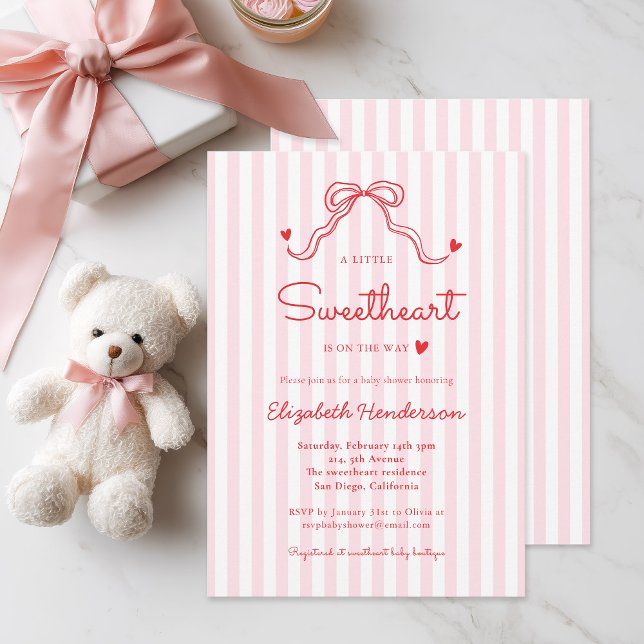 Little Sweetheart Bow Pink Valentine's Baby Shower Inbjudningar (Skapare uppladdad)