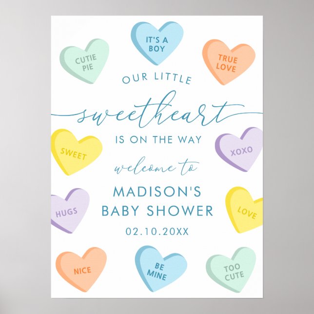 Little Sweetheart Candy Hearts Baby Shower Welcome Poster (Framsidan)