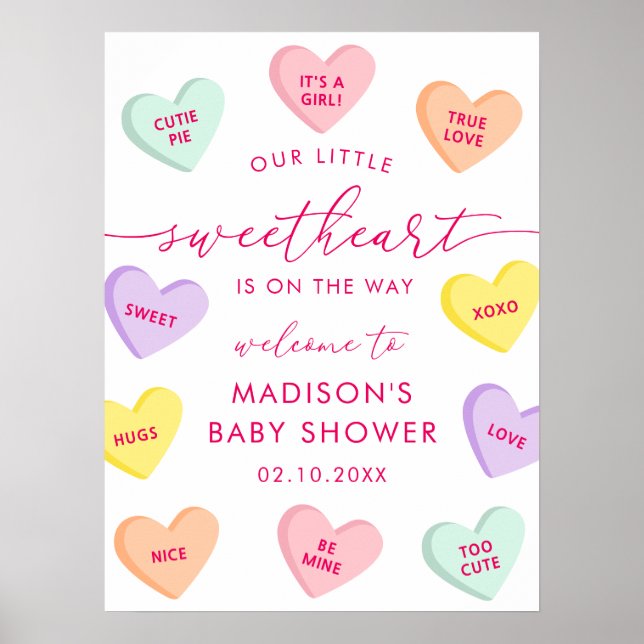 Little Sweetheart Candy Hearts Baby Shower Welcome Poster (Framsidan)