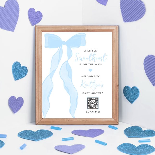 Little Sweetheart Elegant Blue Bow Baby Shower Poster (Skapare uppladdad)