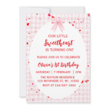 Little Sweetheart First Birthday Invitation.