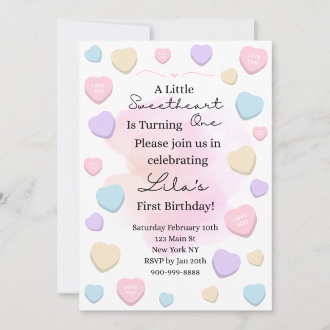 Little Sweetheart First Birthday Party Invitation Inbjudningar (Framsida)