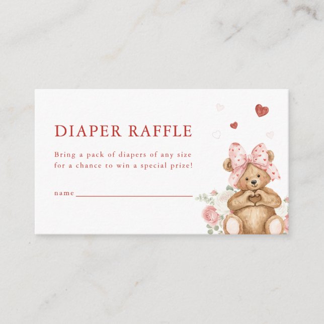 Little Sweetheart Heart Bear Diaper Raffle Card Tilläggskort (Framsida)
