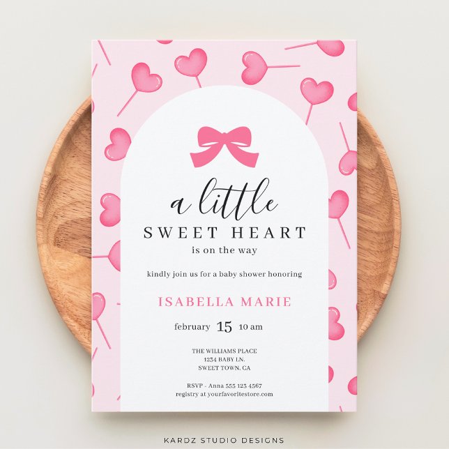 Little Sweetheart Pink Bow Baby Shower Inbjudningar (Baby Shower invite shown in 5x7 size. Personalize and choose corner style and paper before checkout.)