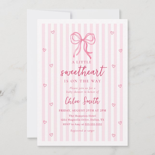 Little Sweetheart Pink Bow Baby Shower Invitation Inbjudningar (Framsida)