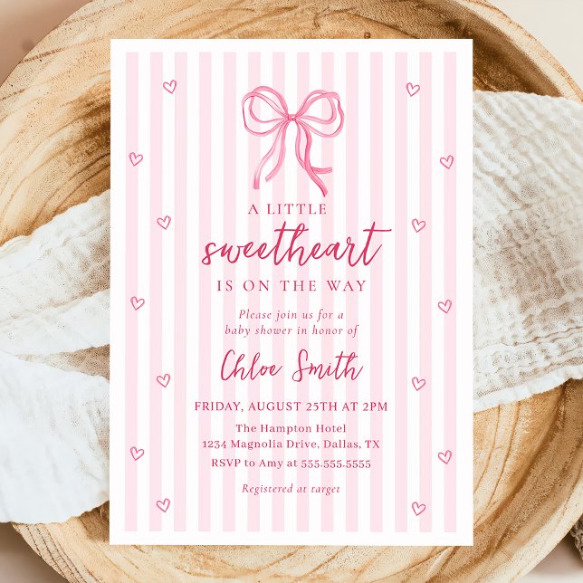 Little Sweetheart Pink Bow Baby Shower Invitation Inbjudningar (Skapare uppladdad)