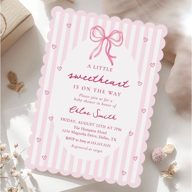 Little Sweetheart Pink Bow Baby Shower Invitation Inbjudningar (Skapare uppladdad)