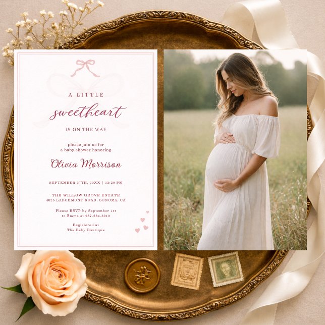 Little Sweetheart Pink Bow Photo Baby Shower Inbjudningar (Skapare uppladdad)