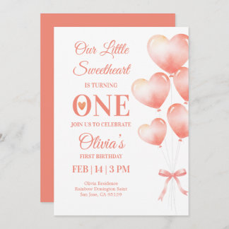 Little Sweetheart Turns One Baby Girl Invitation Inbjudningar