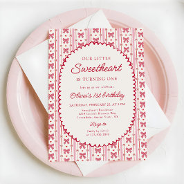 Little Sweetheart Valentine Bow 1st Birthday Inbjudningar