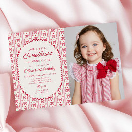 Little Sweetheart Valentine Bow 1st Birthday Photo Inbjudningar