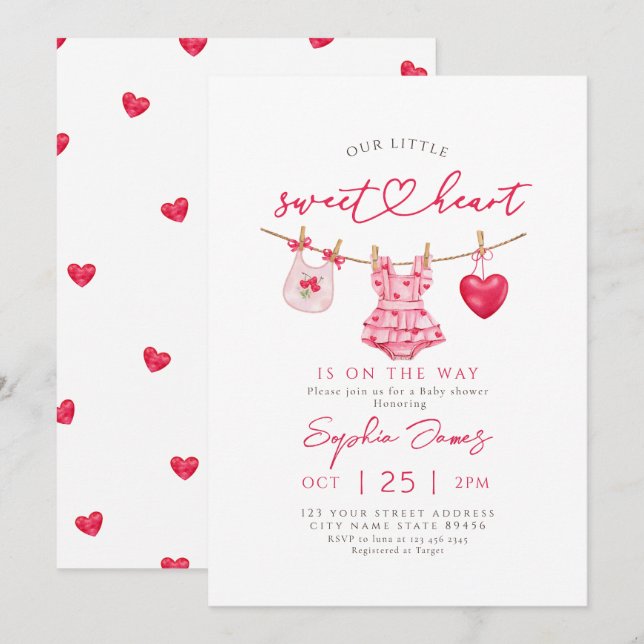 Little Sweetheart Valentines Baby Shower Inbjudningar (Fram/baksida)