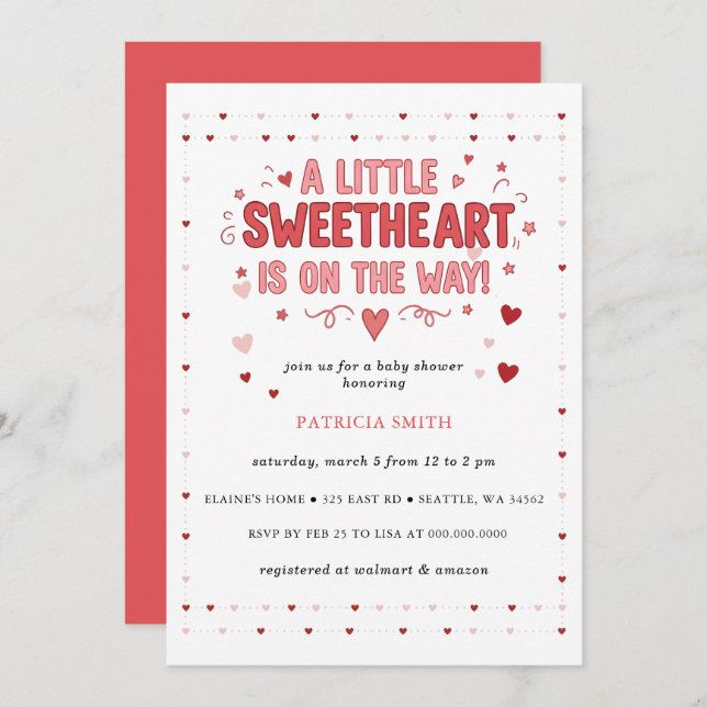 Little Sweetheart Valentines Baby Shower Inbjudningar (Fram/baksida)