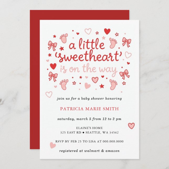 Little Sweetheart Valentines Bow Baby Shower Inbjudningar (Fram/baksida)