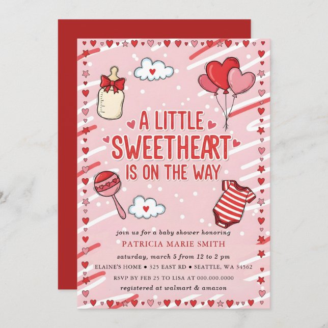 Little Sweetheart Valentines Bow Baby Shower Inbjudningar (Fram/baksida)
