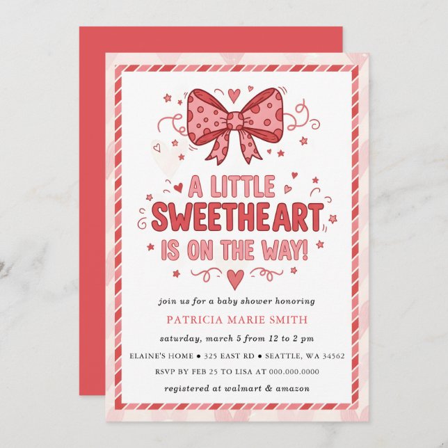 Little Sweetheart Valentines Bow Baby Shower Inbjudningar (Fram/baksida)