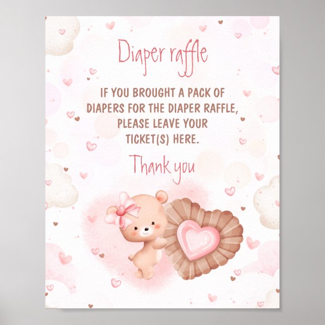 Little Sweetie Pink Baby Shower Diaper Raffle Sign Poster (Framsidan)