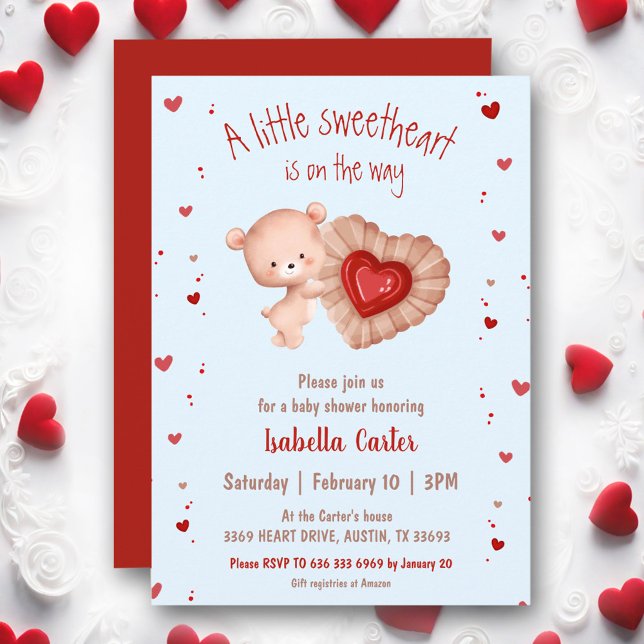 Little Swehoney Bear Valentines Boy Baby Shower Inbjudningar (Little Sweetheart Bear Valentines Boy Baby Shower Invitation)
