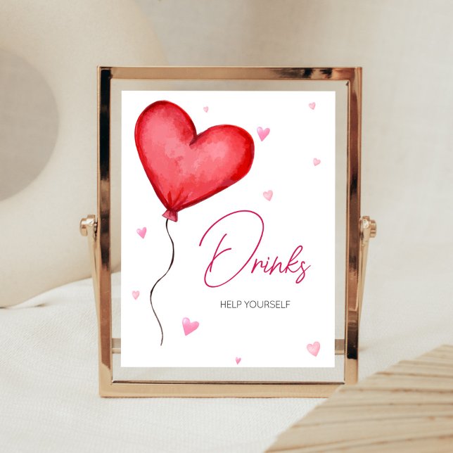 Little Swehoney Red Valentine Drinks Poster (Minimalist Little Sweetheart Baby Shower Drinks Sign)