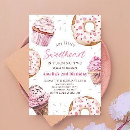 Little Swehoney Rosa Cupkaka & Donut Birthday Inbjudningar