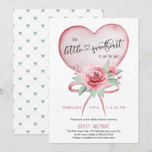 Little Swehoney Rosa Heart and Ro Baby Shower Inbjudningar