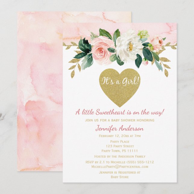 Little Swehoney Valentine Girl Rosa Baby Shower Inbjudningar (Fram/baksida)
