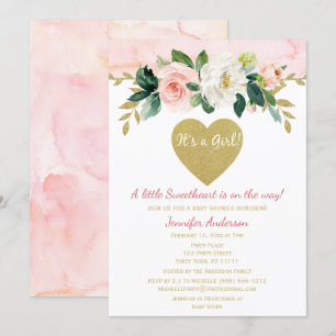 Little Swehoney Valentine Girl Rosa Baby Shower Inbjudningar