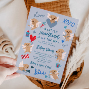 Little Swehoney Valentine Puppy Baby Shower Blue Inbjudningar