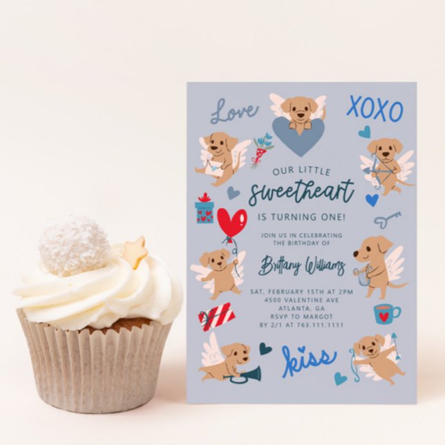 Little Swehoney Valentine Puppy Birthday Blue Inbjudningar (Skapare uppladdad)