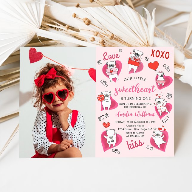 Little Swehoney Valentine Puppy Birthday Photo Inbjudningar (Skapare uppladdad)
