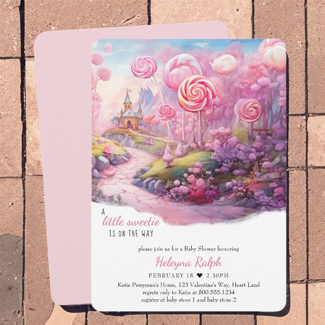 Little Sweota Candyland Fairytale Baby Shower Inbjudningar (Fairytale Candyland girl's baby shower invitation for a Little Sweetie on the Way)