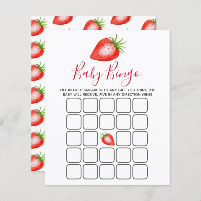 Little Sweota Strawberry Baby Shower Bingo (Fram/baksida)