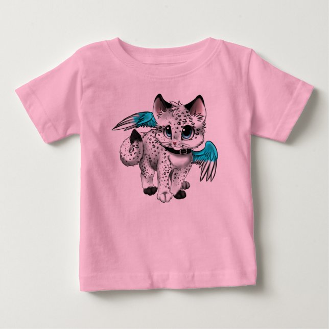 Little Tecknad Angel Cat T Shirt (Framsida)