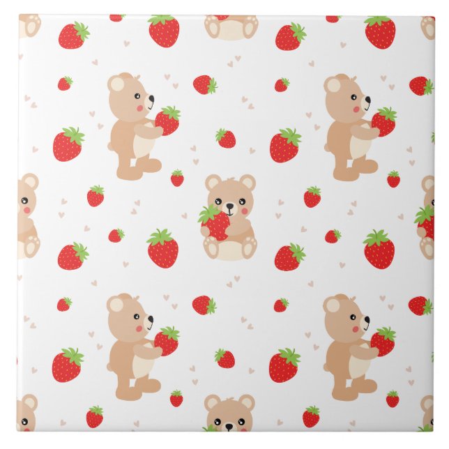 Little teddy bear with strawberry kakelplatta (Framsidan)