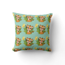 Little Tiger & Butterfly Throw Pillow